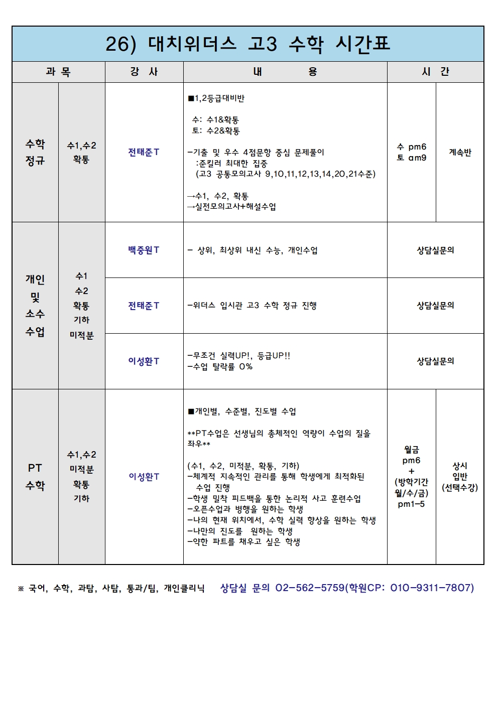 고등관 고3 요약 시간표 2